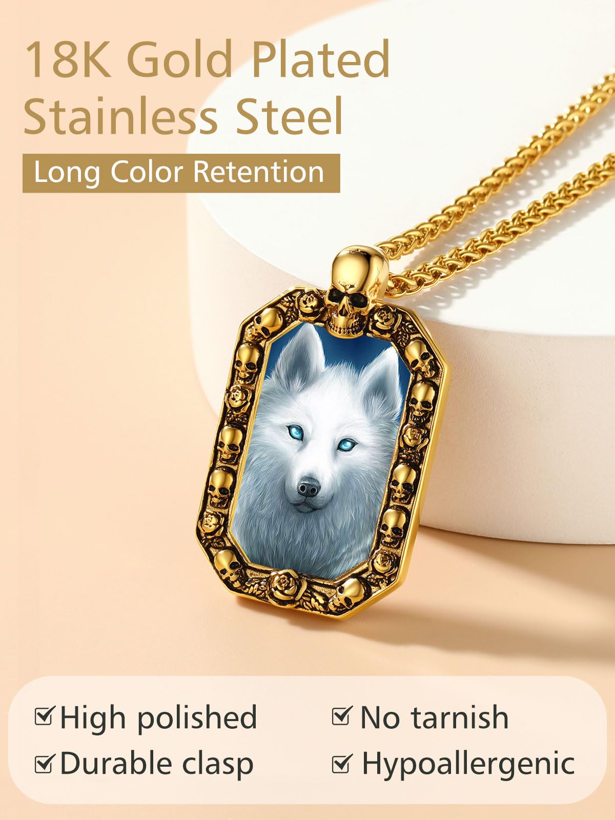 FindChic Creative Photo Necklace Personalized for Men Women Dog Tag/Square/Round/Angel Wing/Cat/Oval Shaped Stainless Steel/18K Gold Plated Picture Pendant Custom Text Memorial Jewelry, with Gift Box