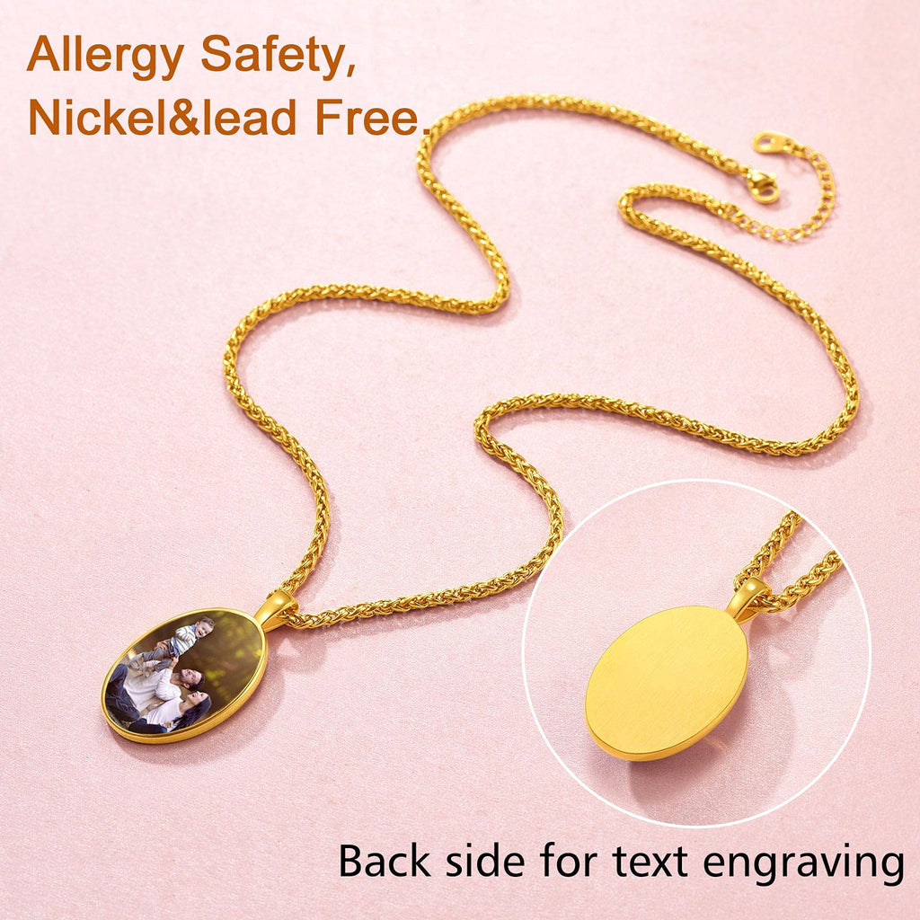 FindChic Creative Photo Necklace Personalized for Men Women Dog Tag/Square/Round/Angel Wing/Cat/Oval Shaped Stainless Steel/18K Gold Plated Picture Pendant Custom Text Memorial Jewelry, with Gift Box
