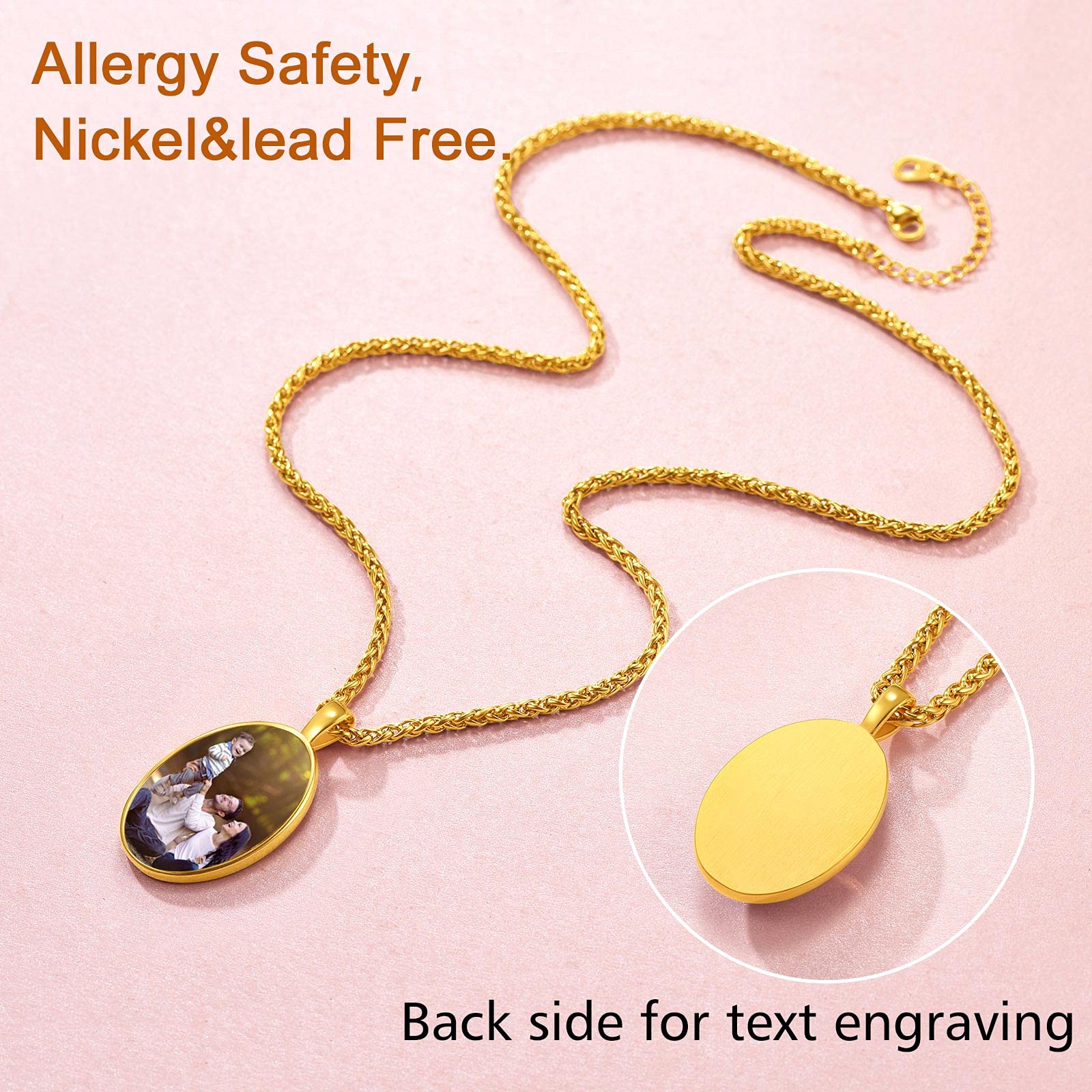 FindChic Creative Photo Necklace Personalized for Men Women Dog Tag/Square/Round/Angel Wing/Cat/Oval Shaped Stainless Steel/18K Gold Plated Picture Pendant Custom Text Memorial Jewelry, with Gift Box