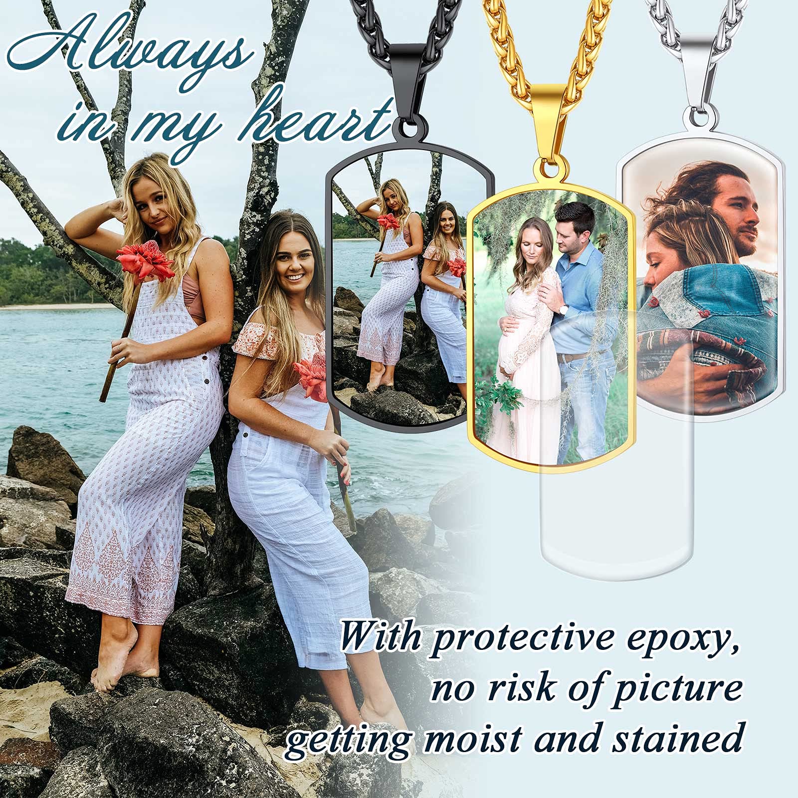 FindChic Creative Photo Necklace Personalized for Men Women Dog Tag/Square/Round/Angel Wing/Cat/Oval Shaped Stainless Steel/18K Gold Plated Picture Pendant Custom Text Memorial Jewelry, with Gift Box