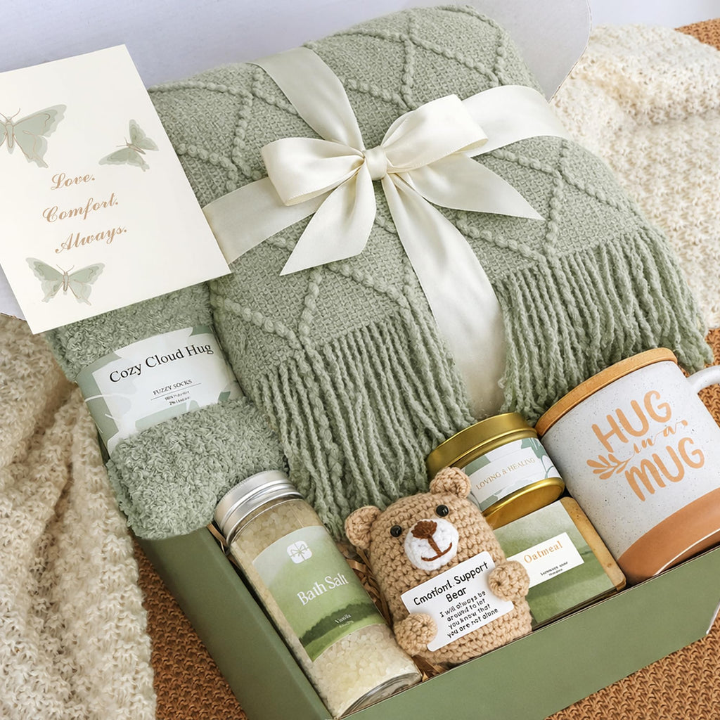 Sympathy Gift Baskets for Loss of Loved One - Bereavement Grief Condolences Gifts for Loss of Mother Father Husband - Miscarriage Care Package for Women Hug in a Box Memorial Gifts for Loss of Mom Dad
